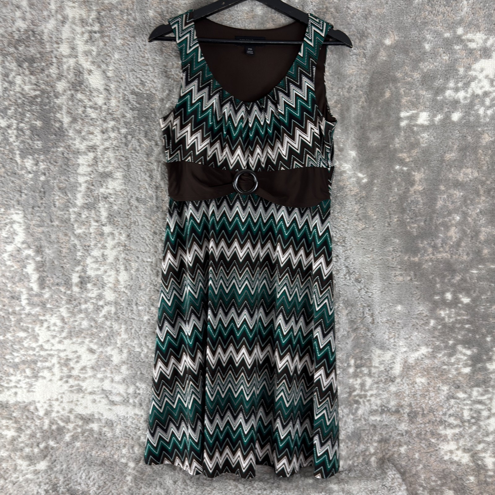 Perceptions Petite Size Pm Zigzag Chevron A Line Midi Dress Belted Sleeveless